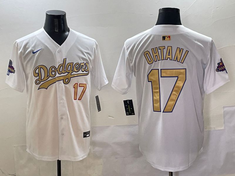 Men Los Angeles Dodgers #17 Ohtani White Gold Game Nike 2025 MLB Jersey style 19